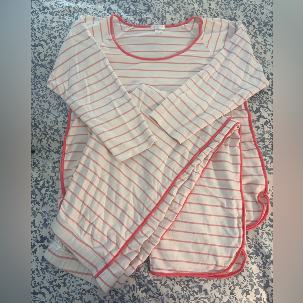 Lake Pajamas Long Sleeve Pima Cotton PJ Set Pink Stripe Womens Size Medium GUC